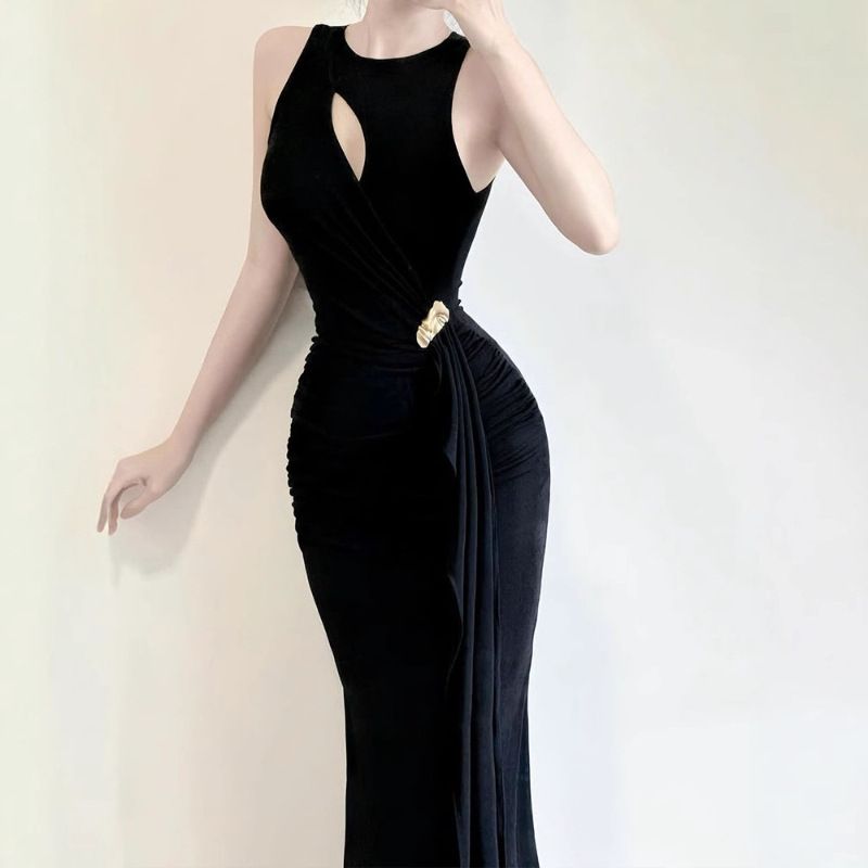 Sweet, Sexy, Fashionable, Asymmetrical Hem, Waist-cinching, Tie-waist, Bodycon, Summer Slim-fit, Elegant Knitted Dress_ecoleips.com