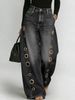High Waisted Wide Leg Jeans for Women Washed Unique Style with Metal Perforations Summer Export Stock Cross Border Trade_ecoleips.com