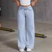 Cross-Border SHEIN Bowknot Embroidered Jeans For Women Sweet And Spicy Style High Waist Straight Loose Long Pants_ecoleips.com