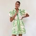 European And American 2025 New Casual Fashion Puff Sleeve Linen Short Skirt Suit_ecoleips.com
