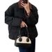 Women's Corduroy Collar Lightweight Puffer Jacket - Oversized Cropped Quilted Coat With Contrast Trim, Vegan Down Alternative For Casual_ecoleips.com