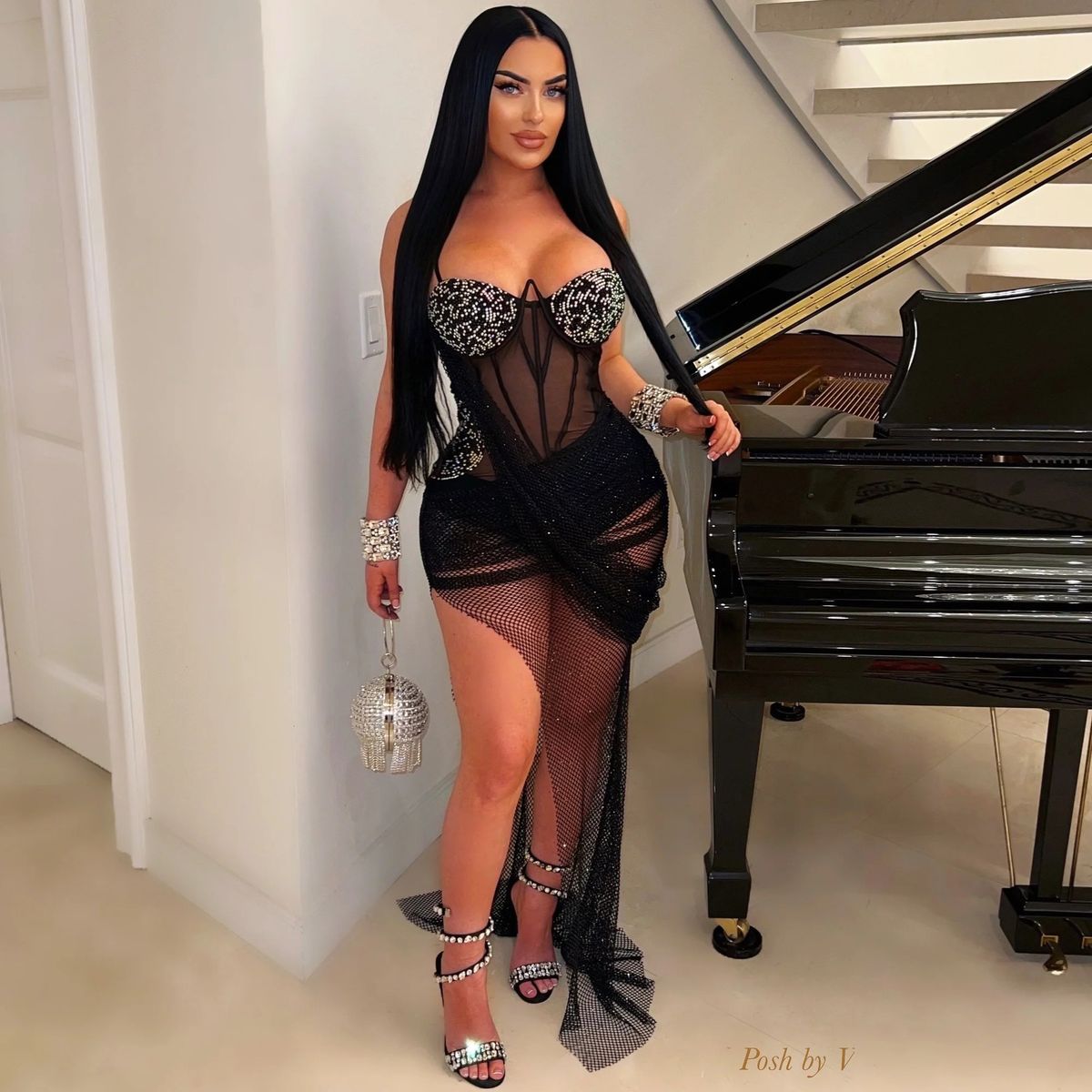 sling solid color hot diamond mesh irregular see-through style sexy hip-covering dress women's short skirt_ecoleips.com