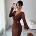 European And American Cross-border 2026 New Model Cross-neck Knitted Textured Solid Color Slim-fit Dress For_ecoleips.com