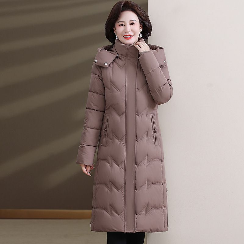 Elegant Winter Coat For Women – Slimming Mid-Length Hooded Jacket With Polyester Fill, Drawstring Waist & Pockets, Plus Size Available (XL-7XL)_ecoleips.com