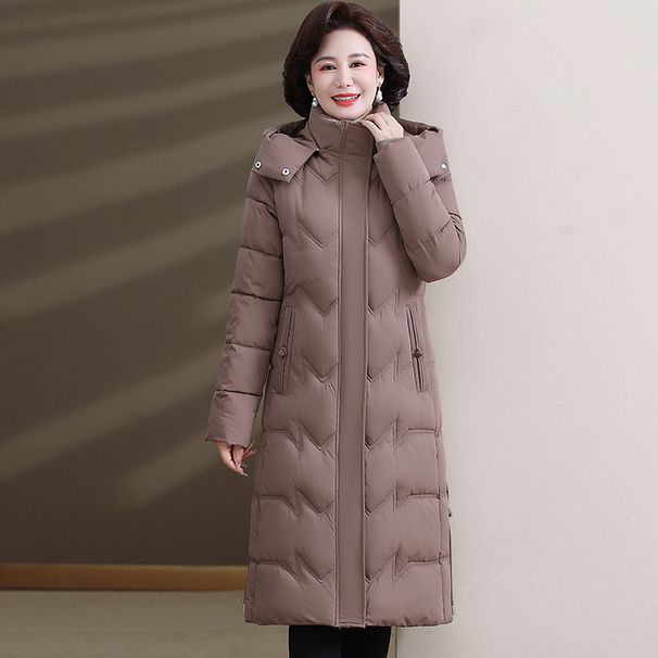 Elegant Winter Coat For Women – Slimming Mid-Length Hooded Jacket With Polyester Fill, Drawstring Waist & Pockets, Plus Size Available (XL-7XL)_ecoleips.com