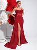 Women's Clothing Sequined Strapless Evening Gown American Style Small Slit Train Elegant Birthday Party Runway Show Dress_ecoleips.com