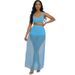 Fashion Sexy Women's New Vest Shorts Three-Piece Beach Sheer Pleated Mesh Skirt Set_ecoleips.com