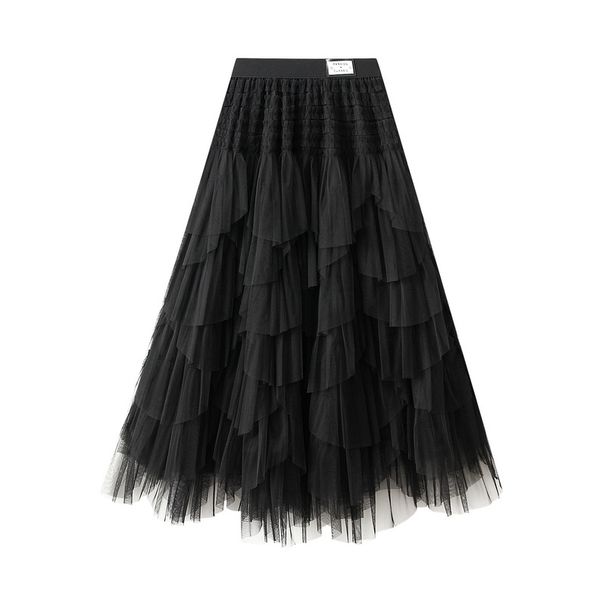 2025 Women's Autumn Sweet Princess Layered Puffy Cake Mesh Midi Skirt 8828_ecoleips.com