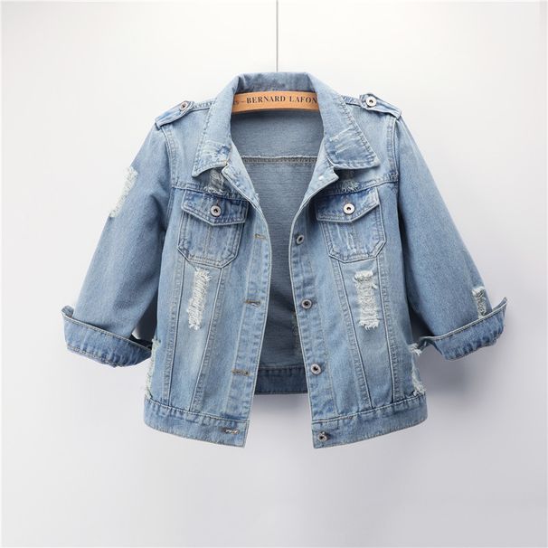 Women's Clothing Denim Jacket Short Slim Fit Trendy Versatile Three Quarter Sleeves Spring And Autumn Denim Jacket Long Sleeve Top_ecoleips.com
