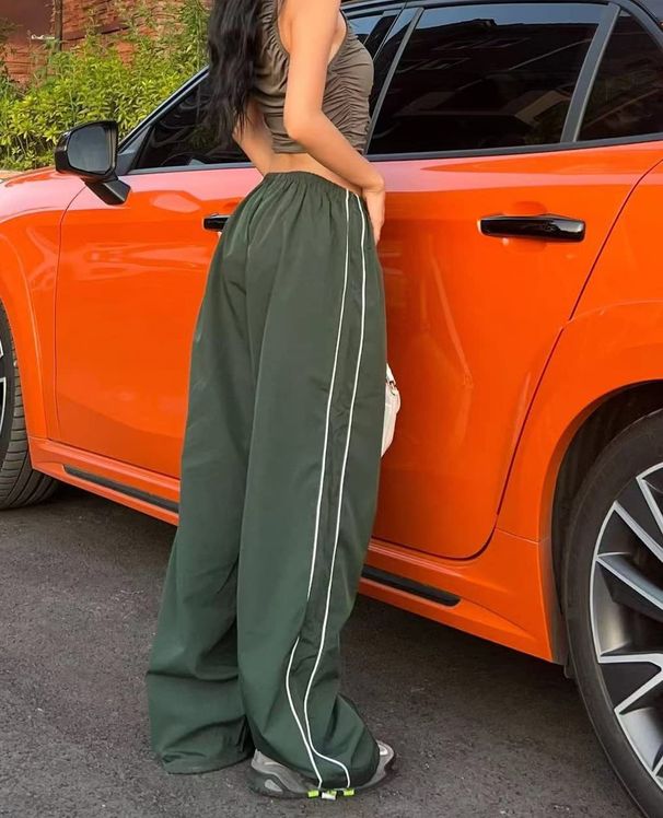 European And American New Personalized Two Side Drawstring Leisure Elastic Waist Multi Color Long Pants_ecoleips.com