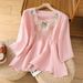 Women's Clothing New Artistic Retro Round Neck Cotton And Linen Embroidered Shirt Women Summer New Loose Elegant Temperament Top_ecoleips.com