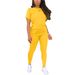 Women's Clothing Women's Simple Solid Color Gradient Print Round Neck T-Shirt And Trousers Clothing Set Short Sleeve Top_ecoleips.com