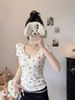 2026 Early Spring French Style Elegant Floral Print Blouse With Bow Collar And Built-In Chest Pads, Short Sleeve_ecoleips.com