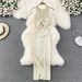 Summer Sexy Slim Fit Vest Dress Backless Sleeveless Mid Length Slit Knit Bodycon New_ecoleips.com