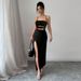 Women's Clothing Hollow Sexy Suspender Dress Simple Black Banquet Long Skirt_ecoleips.com