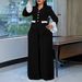 Fashion Women's Trumpet Sleeve Tops Pleated Wide Leg Pants Set Color Matching Two Piece Set_ecoleips.com