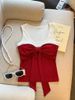 Retro Color-Block Bowknot Tank With Chest Pads, Slim Fit For Spring And Summer, Niche Sexy Pure Desire Knit Tube Top_ecoleips.com