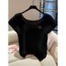 Women's Clothing Summer Fashion New Style Light Luxury High End Stylish Beautiful White Straight Shoulder Slim Short Sleeved Knitted Tops For Women_ecoleips.com