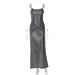 Sexy Backless Gold Foil Ruched Bodycon Dress For Women - Sleeveless High Waist Slit Summer Dress_ecoleips.com