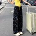 Korean Style Women's Printed Straight Leg Casual Pants Summer Sporty Long Oversized Slimming Stylish_ecoleips.com