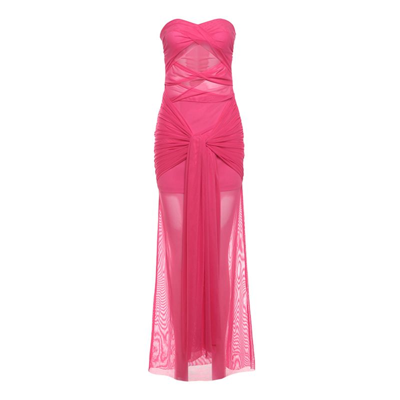 Women's Clothing Spring New Women's Fashion Sexy Tube Top One Shoulder Perspective Strappy Slim Dress Female_ecoleips.com