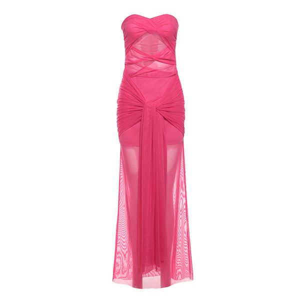 Women's Clothing Spring New Women's Fashion Sexy Tube Top One Shoulder Perspective Strappy Slim Dress Female_ecoleips.com