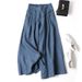 Women's Cotton Linen Wide Leg Pants And Skirts Loose Fit High Waist Slimming Cropped Semi Elastic Waist Bottoms_ecoleips.com