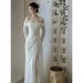 Women's Clothing Off The Shoulder Light Wedding Dress Slimming Silhouette Short Train Lace Bridal Gown For Leaving The House And Welcoming Guests_ecoleips.com