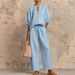 Summer Women's Wide Leg Pants Set Casual Loose Fit Solid Color Zipper Round Neck Top And Bottoms Ensemble_ecoleips.com