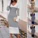 Diyun European And American Women's Clothing 2025 Autumn Winter Slim Sexy Deep V Color-Block Striped_ecoleips.com