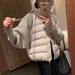 girl Gray Winter New Knitted Sleeve Patchwork Design Jacket Hooded Short Loose Thickened Warm Cotton Coat_ecoleips.com