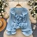 Women's French-Inspired V-Neck Blouse Long Sleeve Ruffled Hem Pleated Details Elegant Top for Spring/Summer Versatile Dressy Shirt_ecoleips.com