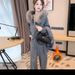 Women's Fleece Lined Thickened Two Piece Set Casual Fashionable Autumn Winter Hooded Sweatshirt Wide Leg Pants Heavy Duty Sequined_ecoleips.com