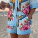 Summer Vacation Style Printed Shirt And Shorts Set For Women Collared Short Sleeve_ecoleips.com