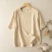 Cotton-Linen Short-Sleeve T-Shirt Top, Literary Vintage Style, Summer Loose Casual Pullover_ecoleips.com