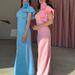 Women's Clothing Oblique Tie Flower Sleeveless Simple Slim Slit Long Skirt_ecoleips.com