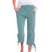 Women's Clothing Solid Color Cotton And Linen Loose Drawstring Seven Point Wide Leg Casual Trousers_ecoleips.com