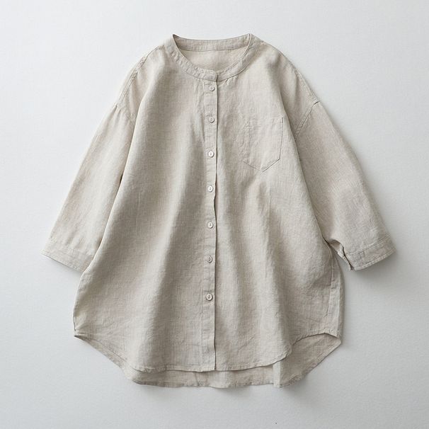 Breathable Linen Blend Shirt – Relaxed Fit Short Sleeve Top With Chest Pocket (M-2XL, 75% Cotton + Linen, Sun Protection, Japanese Minimalist Style)_ecoleips.com