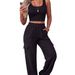 Women's Fashion Sports Vest Elastic Waist Sports Pants Two Piece Set Relaxed Everyday Wear Comfortable Feshion_ecoleips.com