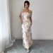Elegant French Floral Print Off-Shoulder Long Bodycon Dress For Women Style New_ecoleips.com