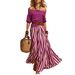 Women's Clothing Women's Nautical Resort Style Set Off Shoulder Top And Slit Skirt Spring/Summer Top Skirt Ensemble_ecoleips.com