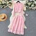 Women's Clothing Suit For Women Short Round Neck Puff Sleeve Lace Top High Waist Wide Swing Skirt Women Two Piece Suit_ecoleips.com