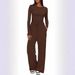 Women's Casual Two-Piece Set Long Sleeve T-Shirt & Pants Comfortable Outfit For Fall Winter Spring (Dark Blue, Black, Coffee, Light Gray, Slate Gray)_ecoleips.com
