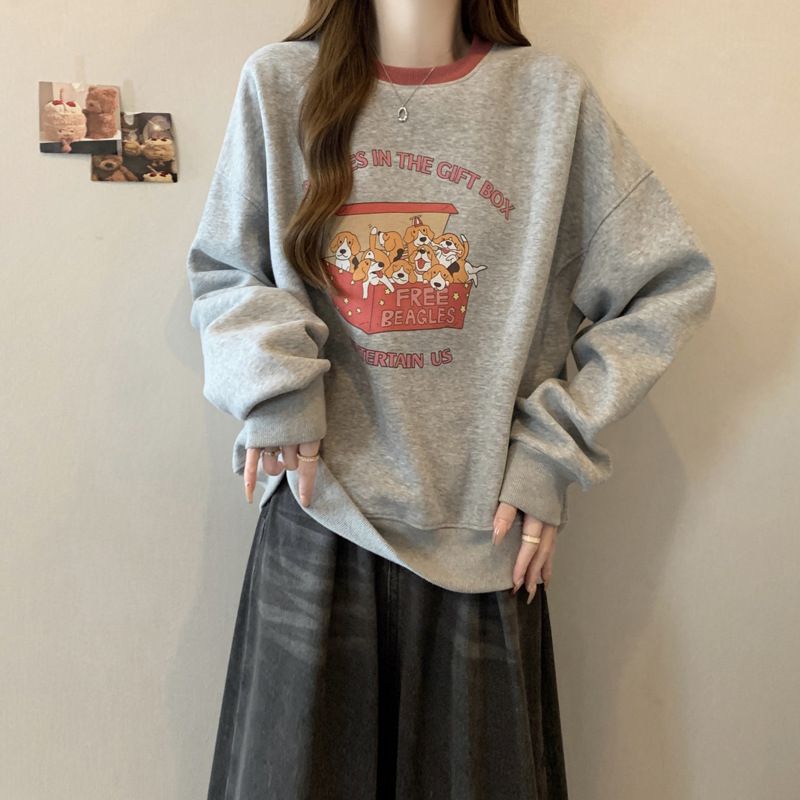 European American Fleece-lined Thickened Hoodless Crew Neck Pullover Sweatshirt For Women, 2024 Autumn And Winter New_ecoleips.com
