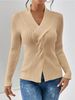Ribbed Hem Split-Sleeve V-Neck Sweater – Slim Fit Knit Top In White/Khaki/Burgundy/Navy/Black | Elegant & Versatile (S-XL)_ecoleips.com