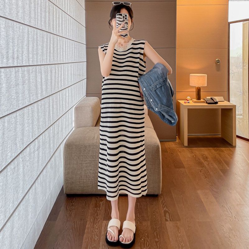 Spring New Korean Fashion Knitted Vest + Denim Jacket 2-Piece Set Maternity Dress_ecoleips.com