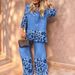 Audday 2025 Women's New Printed Leopard Print Three-quarter Sleeve Top High Waist Long Pants Personalized Two-piece Set_ecoleips.com