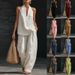 Women's Summer V Neck Backless Halter Neck Vest And Wide Leg Pants Two Piece Set Solid Color European And American Style_ecoleips.com