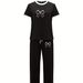 Women's Clothing Summer Women's Fashion Set Letter Print Short Sleeve Top And Drawstring Pants For Formal & Casual For Women_ecoleips.com