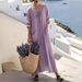 2026 European And American Cross-border New Clothing Casual V-neck Long-sleeve Loose Cotton-linen Solid Color_ecoleips.com